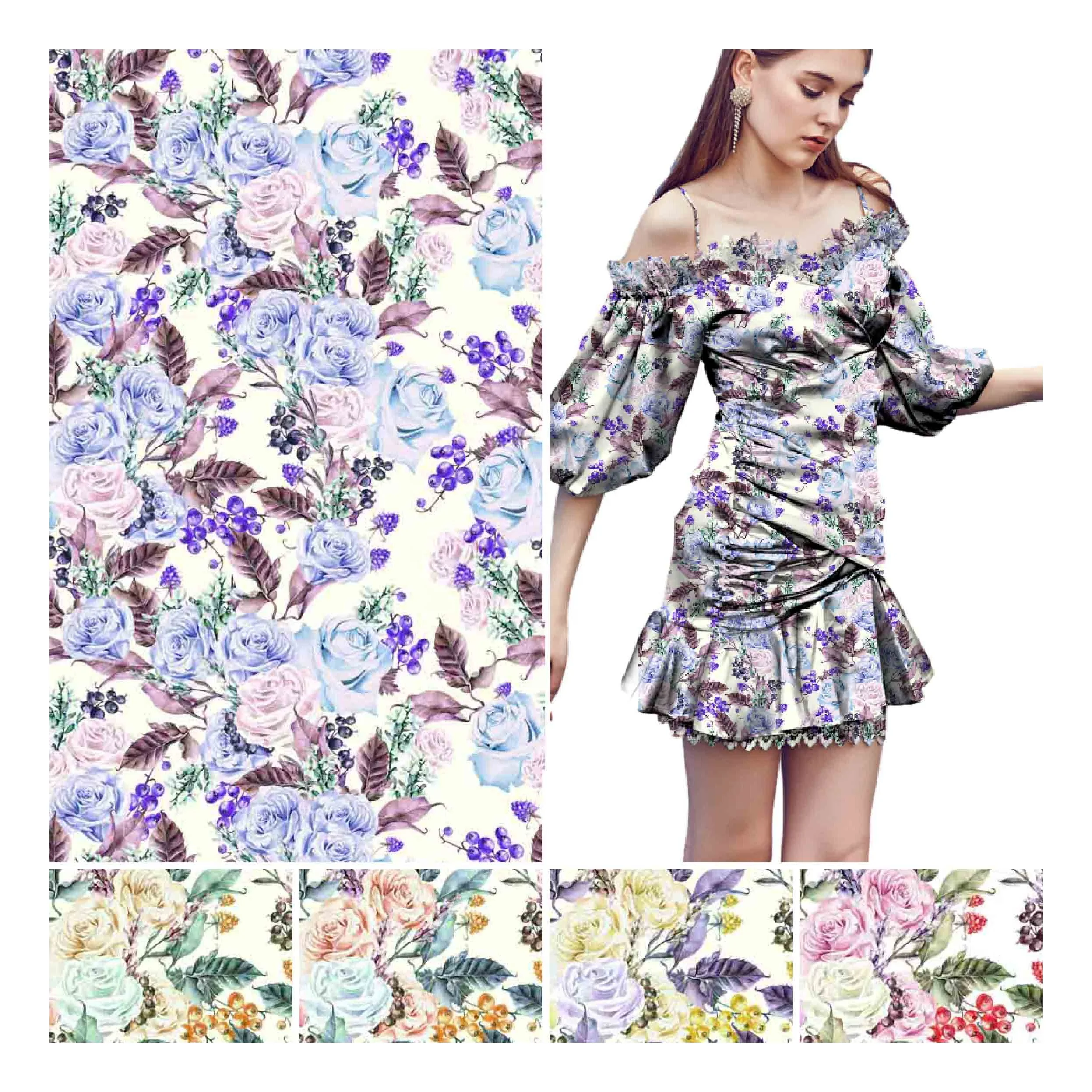 Stock Chinese material liberty flower 3d digital printed organic 100% cotton fabric for shirt