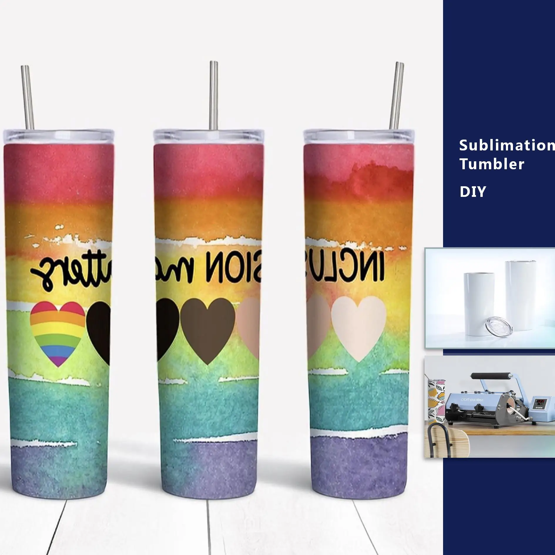 Hot Sale 20OZ Stainless Steel Double Wall Insulated Straight Skinny Mug Sublimation Blanks Tumbler with Lid and Straw