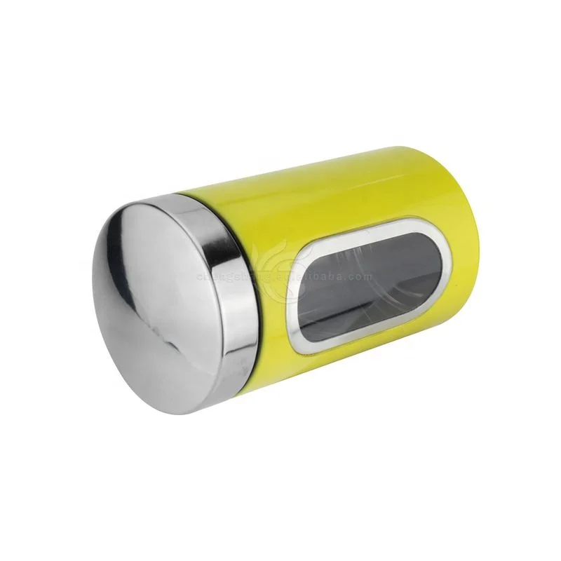 Tea Coffee Sugar Airtight Window Kitchen Canister Stainless Steel Canisters Sets with Metal Lid