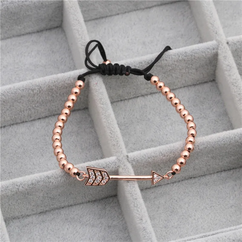 Оптовая продажа для мужчин ювелирные изделия регулируемый 18K позолоченный медный шарик микровставки из циркона Стрелка Шарм браслет с круглыми бусинами