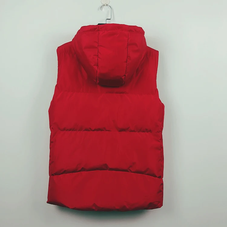 Customized size thick black warm padded winter sleeveless vest outdoor hooded puffer for