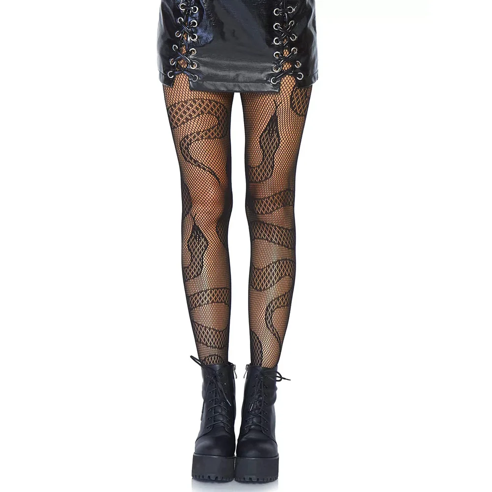 Wholesales Manufacturer Halloween Women  Snake Pattern Dark Alternative Animal Fishnet Tights Pantyhose