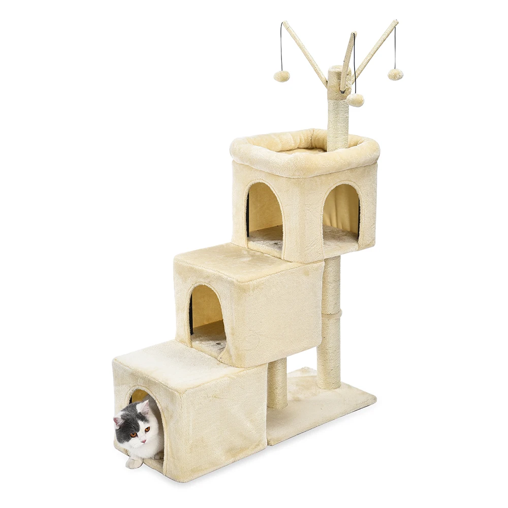 Petstar Cat Furniture Dangling Balls Scratcher Luxury Three Steps Cat Scratching Tree Tower Condo
