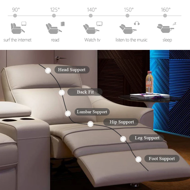 High quality luxury home furniture set  living room designs cream power leather home theater cinema recliner sofa