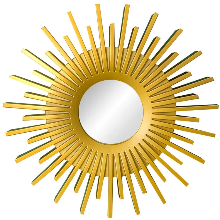 3Pcs Nordic Decor Round Sunburst Hanging Wall Mirror PVC Plastic Sun Shaped Gold Silver Background Decorations Wall Mirror