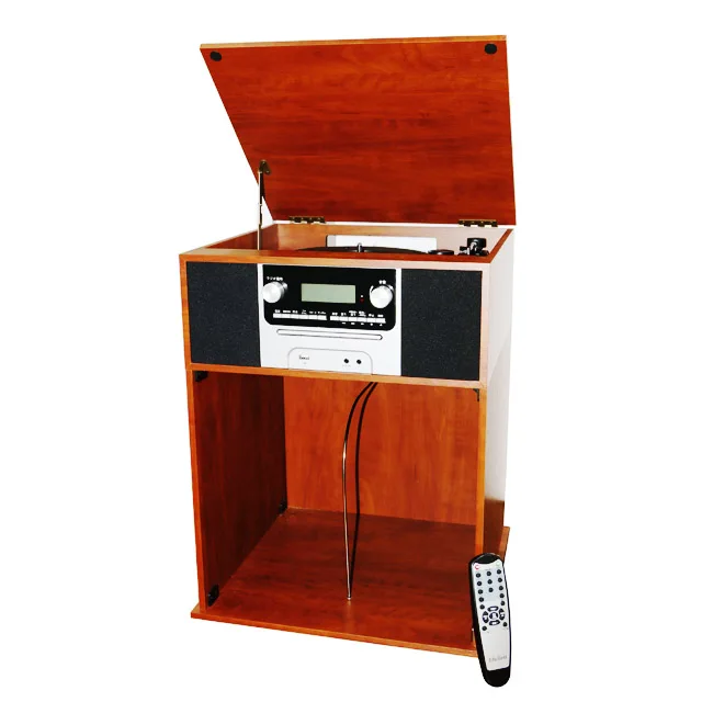 Vintage Classic wooden Gramophone with Turntable Player CD Pleayer AM/FM Radio