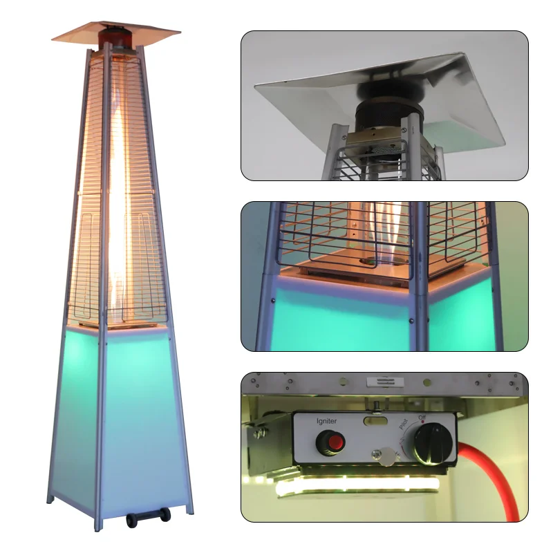  LED pyramid patio heater flame glass tube