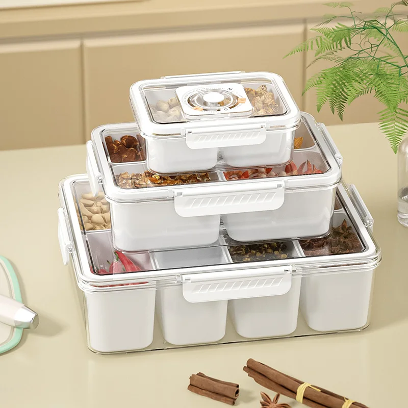 Пластиковый прозрачный поднос для подачи еды с крышками и ручками для удобного хранения специй