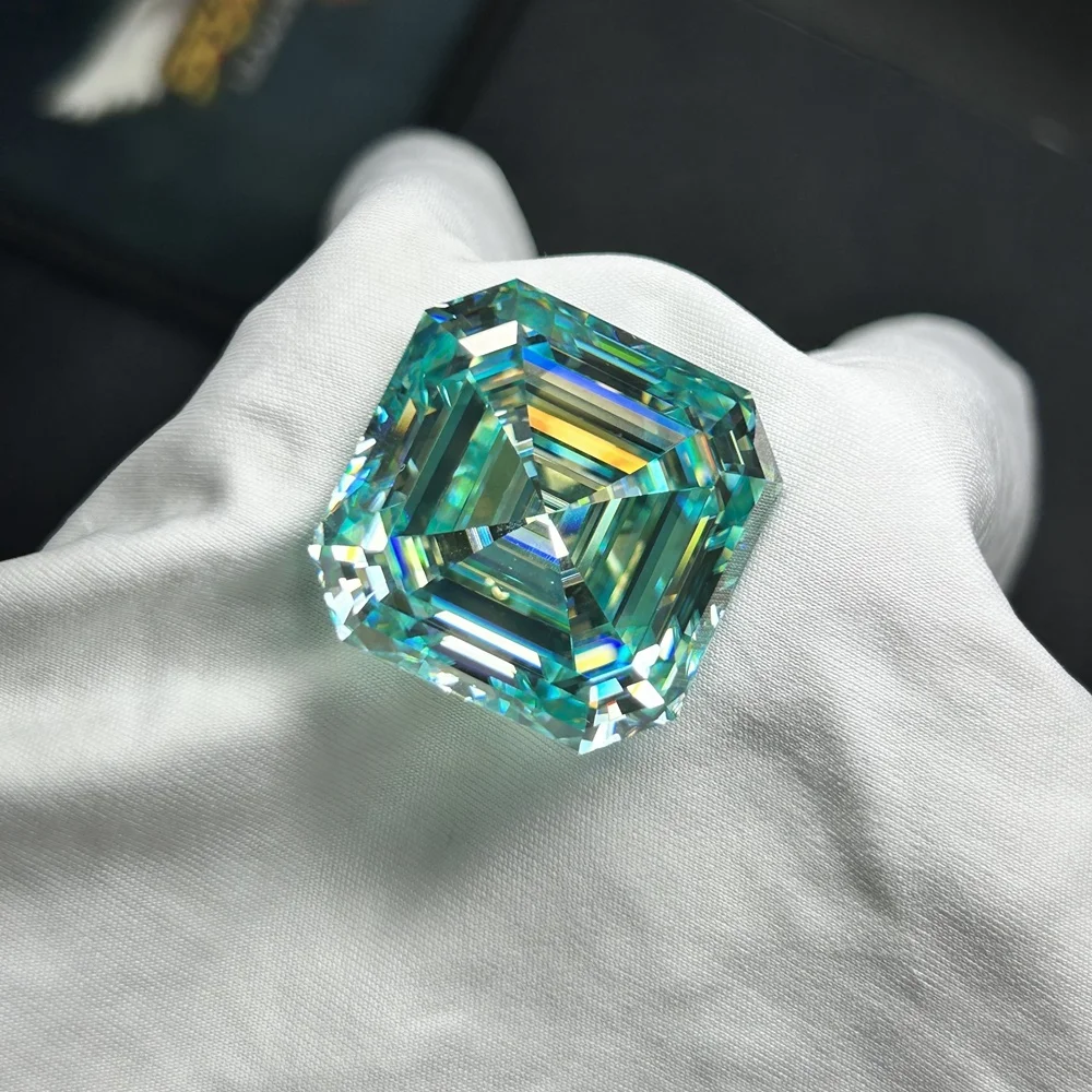 SICGEM Moissanite Supplier Asscher Cut Light Green Vivid Green Moissanite Diamond Stone