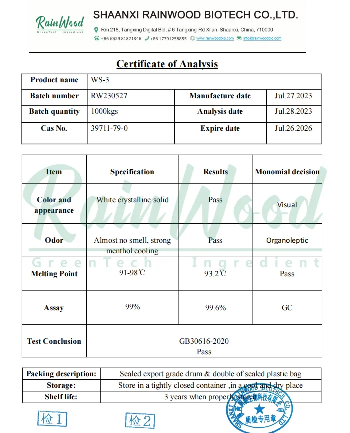 Food Flavour Concentrate Free sample ws-3 Cooling Agent WS-3