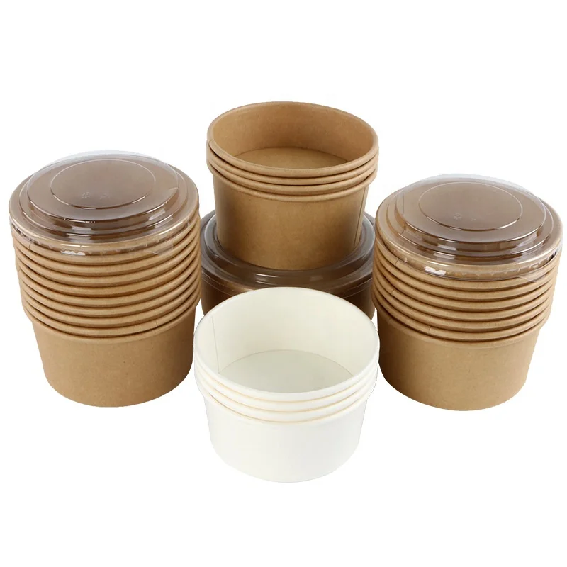 Disposable takeout packaging cup biodegradable soup ice cream snack porridge paper bowl food container with lids