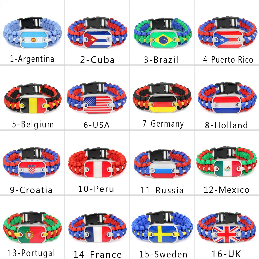 Customized Creative Outdoor Survival Wristbands Quality National Flag Handmade Paracord Bracelet