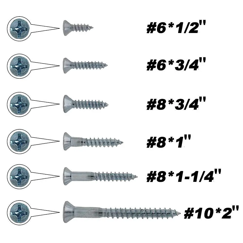 Wood Screws Sets Flat Head Phillips Driver,6#8#10#,150pcs