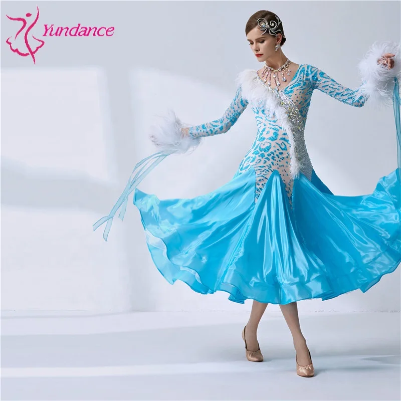 B-1999 High-end custom blue ballroom party dress British imported high quality ballroom standard waltz dress for adult
