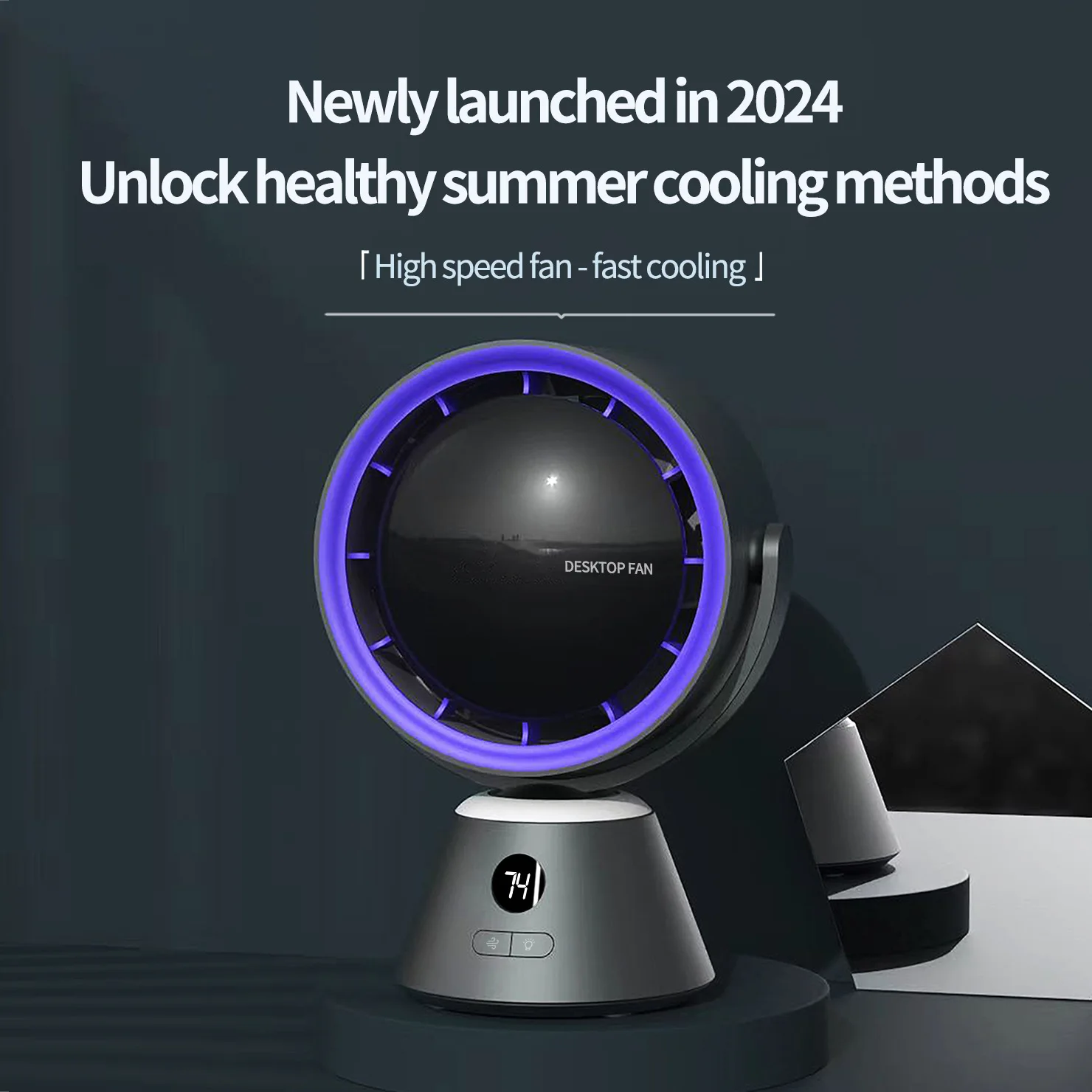 New Type C Rechargeable Desk Top Fan With Night Light High-definition Power Display Shaking Head Fan