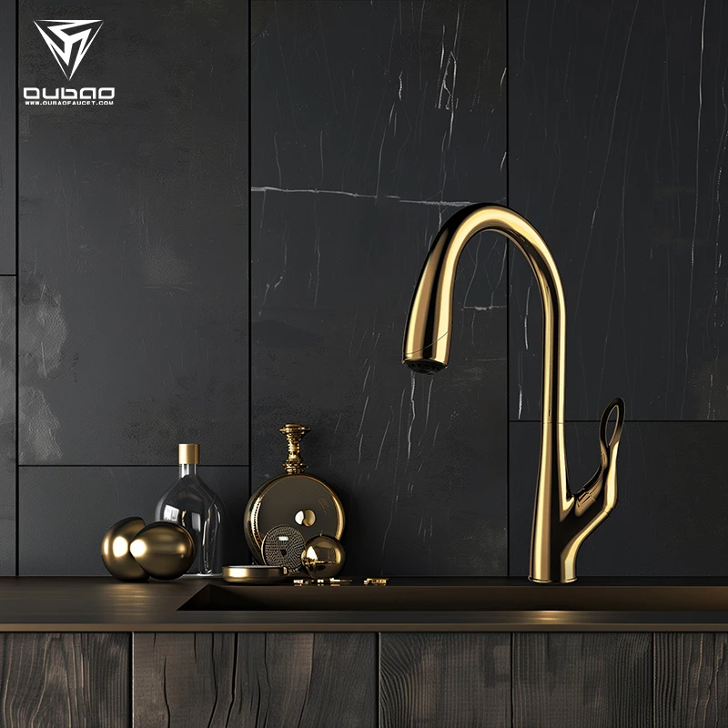 Modern Deck Mounted Single Hole Mixer Flexible Water Tap Rose Gold Hose Pull Out Kitchen Faucet