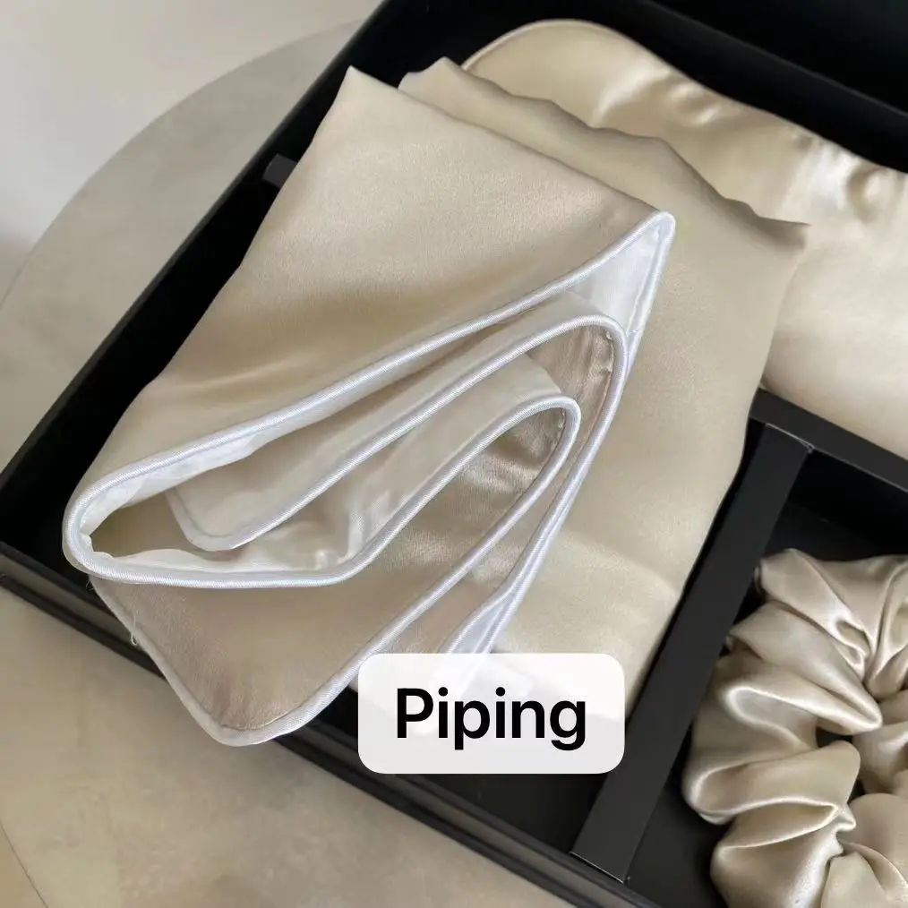 Wholesale New Design Luxury Small MOQ Amazon Scrunchies Eyemask AB Sides Two Color Tencel Silk Pillow Case Set