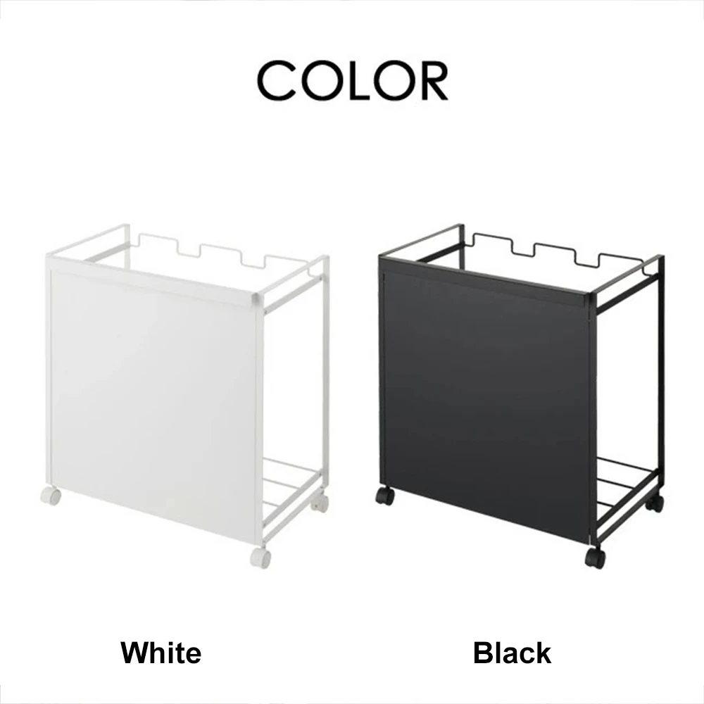 Japanese style minimalist 3 grid classification garbage bin with pulley garbage rack movable kitchen garbage bag storage rack
