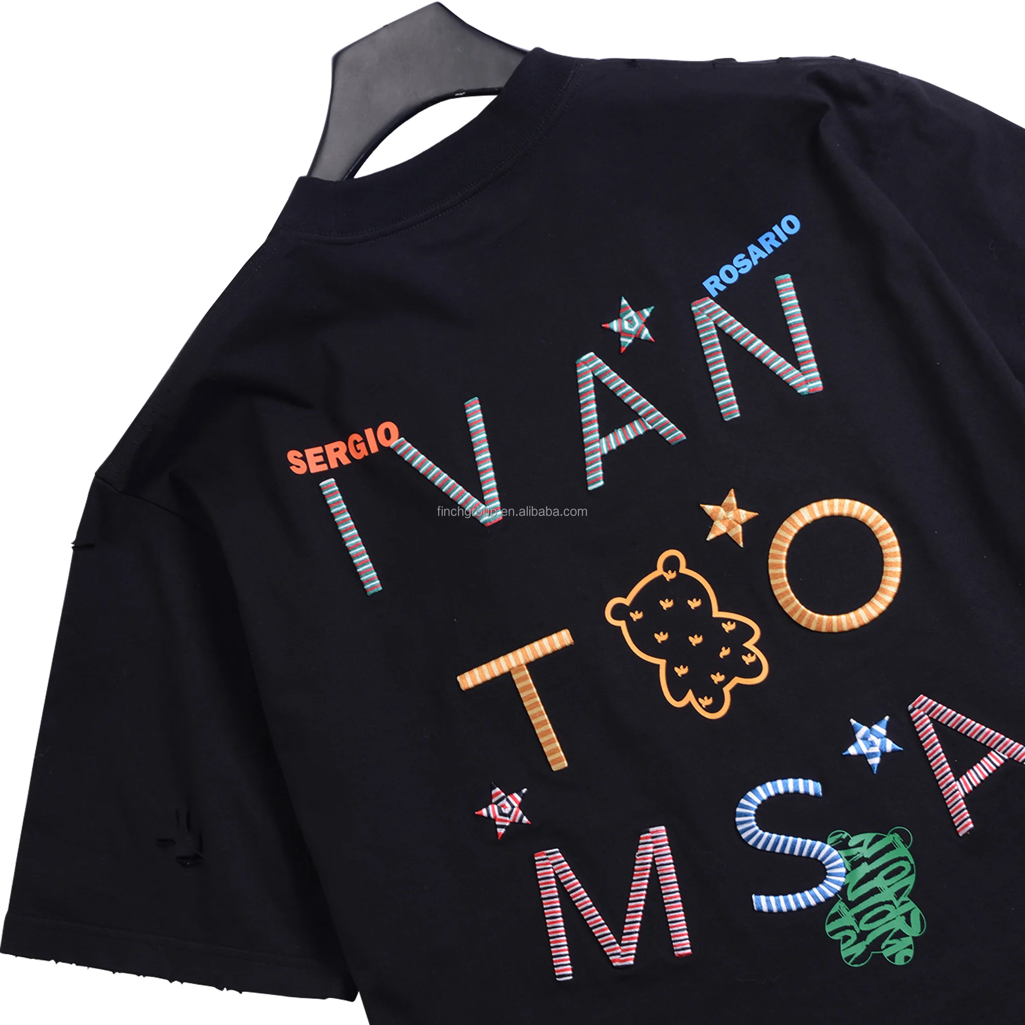 Finch garment embroidery on cotton man t-shirt luxury custom multi colored 3d letter t shirts men