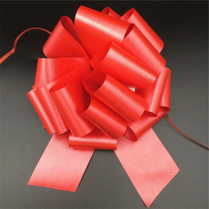 OEM Custom Wedding Christmas Gift Pull String Flower Ribbon Pom Pom Bow Plastic Pull Bow