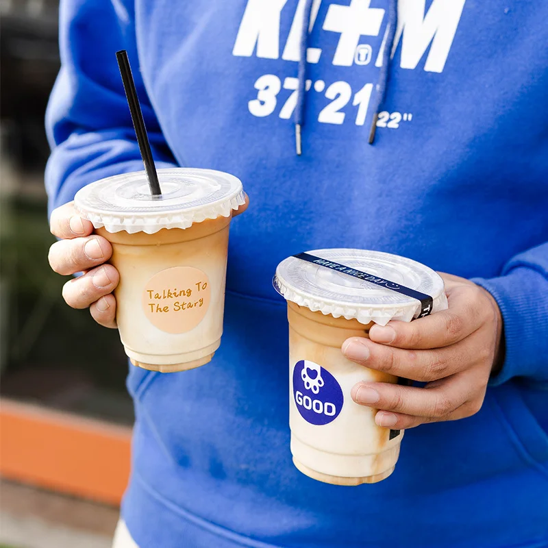 Disposable Clear Plastic Cup with Dome Lid, 360ml 12oz sealing film for PET Dessert Coffee hard Cup