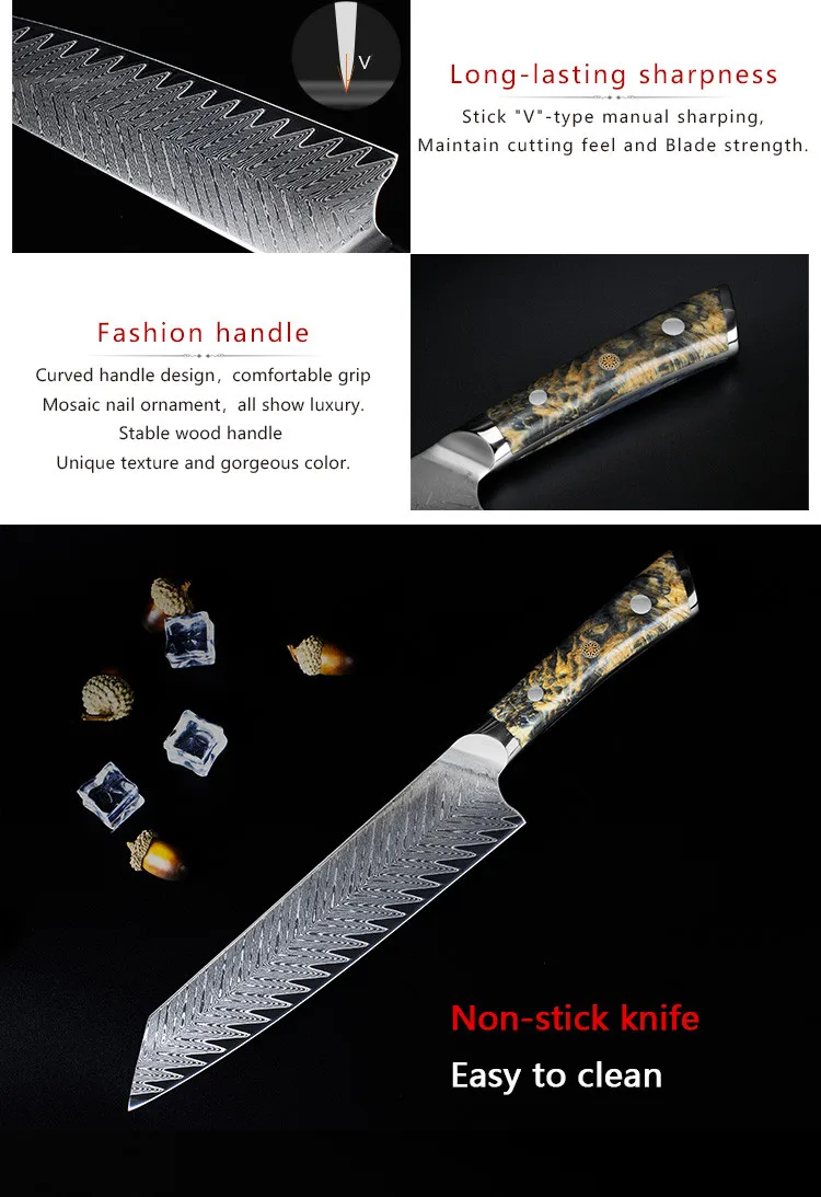 Damascus steel Japanese chef Knife for kitchen With Staypak Wood Handle and gift box