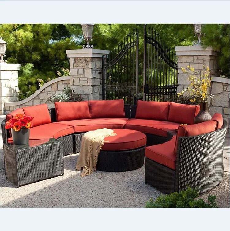 
 Садовый ротанговый уличный круглый изогнутый диван, набор мебели   (62258465178)