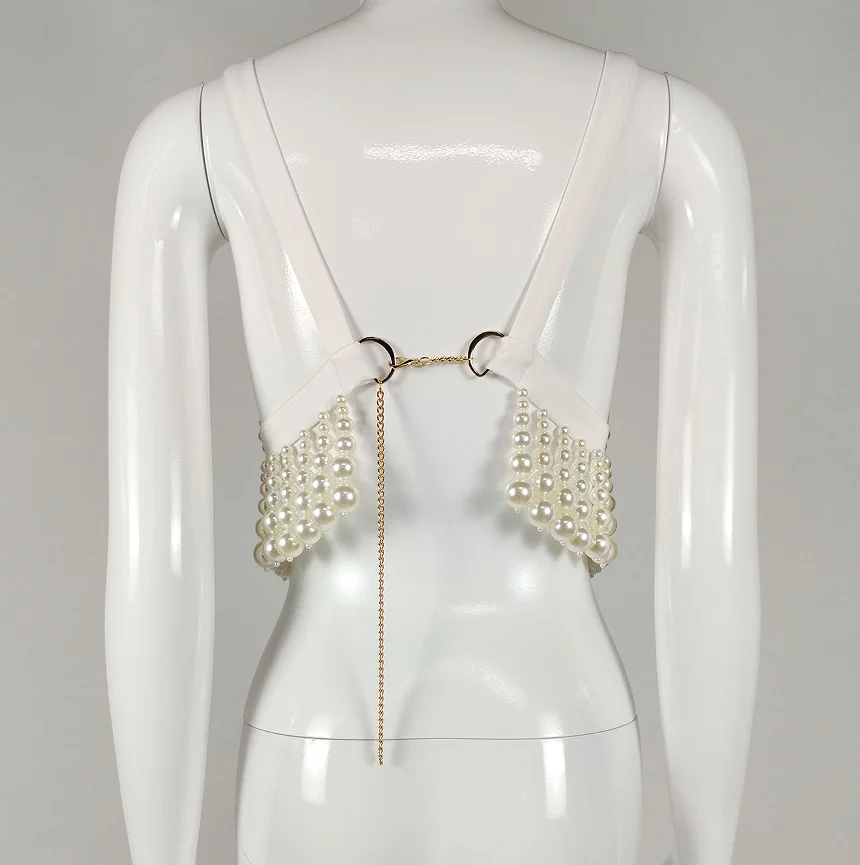Ocstrade Fashion White Pearl Body Jewelry Chain Strap Pearl Vest Sexy Handmade Body Chain Jewelry For Women Crop Top