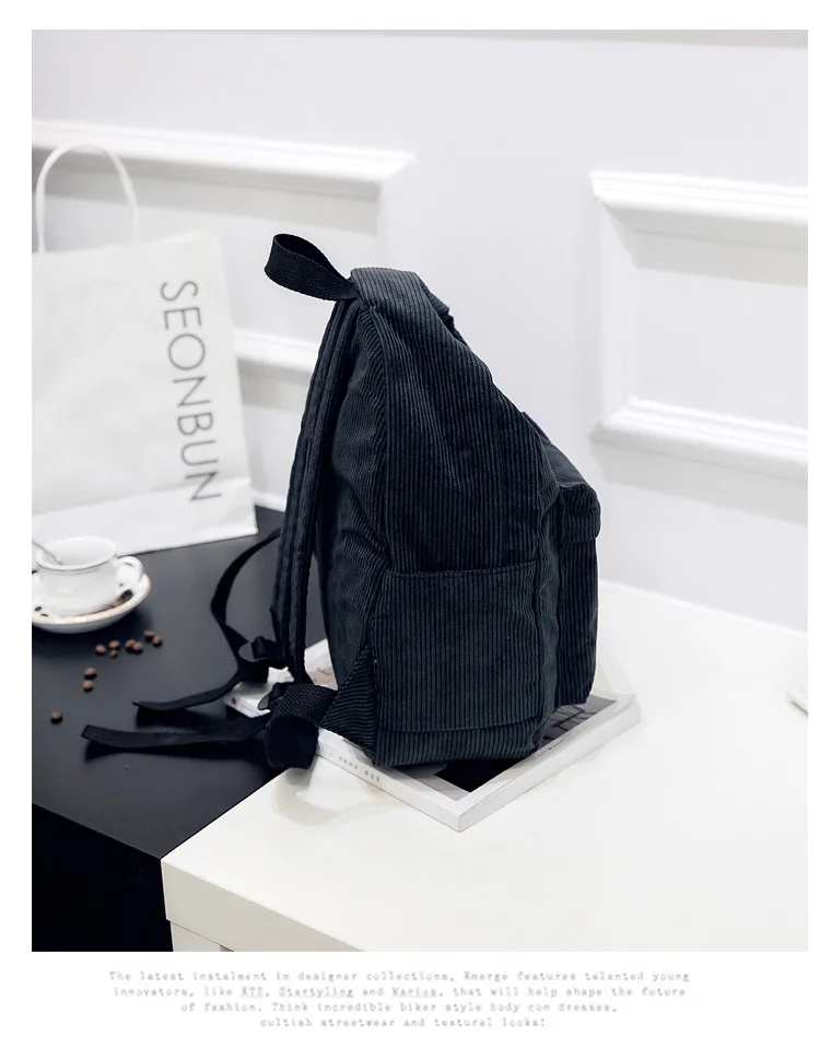 Simple Casual Travel Hiking Custom Unisex Boys Girls Mochila Primary Students Book Bag College Backpack Corduroy School Bag