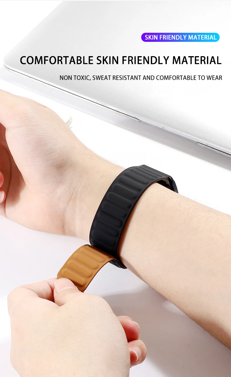 Factory Wholesale New Designer Luxury Reversible 20mm 22mm Soft Silicone Magnetic Watch Strap for Samsung Galaxy Huawei Xiaomi