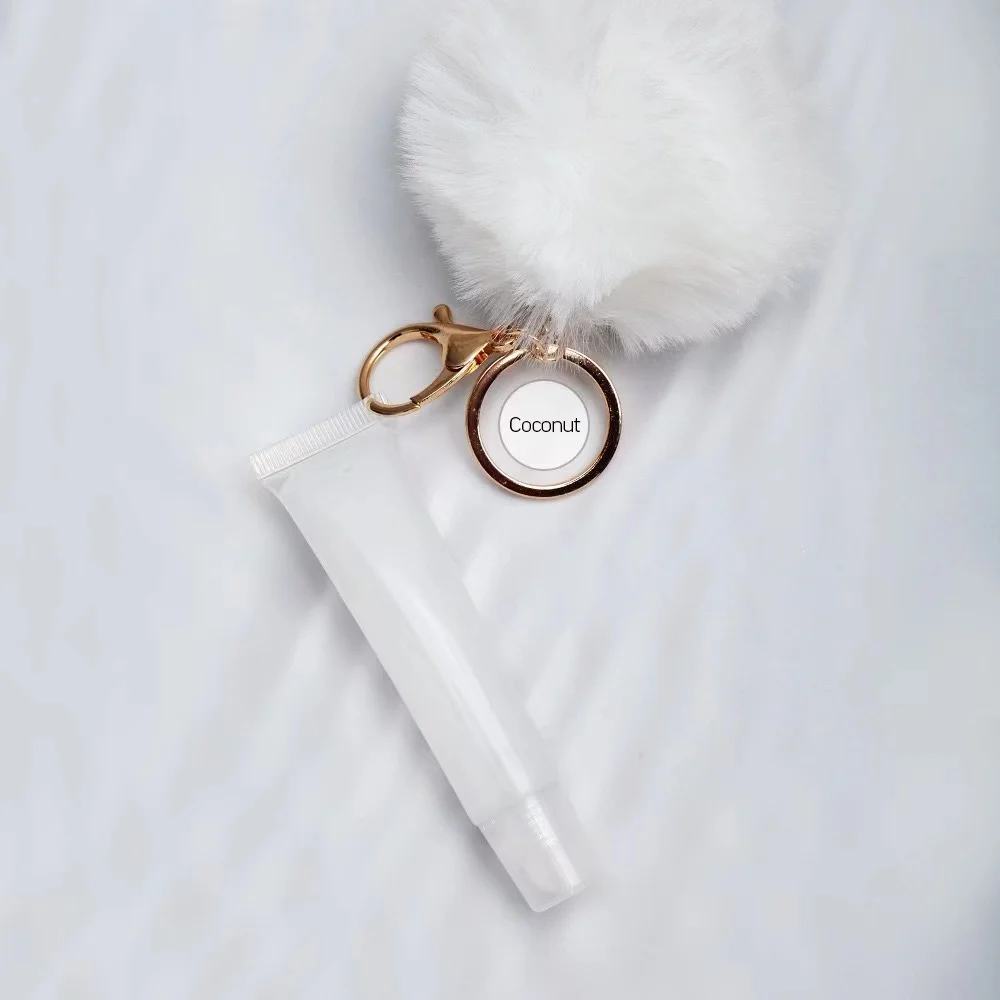 Private label lip glossy clear lip gloss container with Pompom ball chain customized liquid lipgloss with key chain