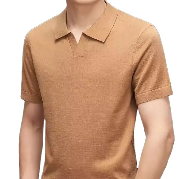 2024 Летняя мужская футболка-поло с воротником-поло коротким рукавом 100% из чистой шерсти Высококачественная рубашка-поло 48 нитями