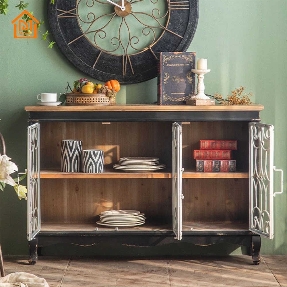 Nordic Retro Black Wooden Decorative Traditional Display Cabinet Home Furniture Latest Modern Designs Living Room Cabinets