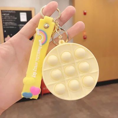 Decompression Toy Mini Fidget Round Shape Keychain With Bubble Anxiety Stress Toys Cartoon Keychain Toys