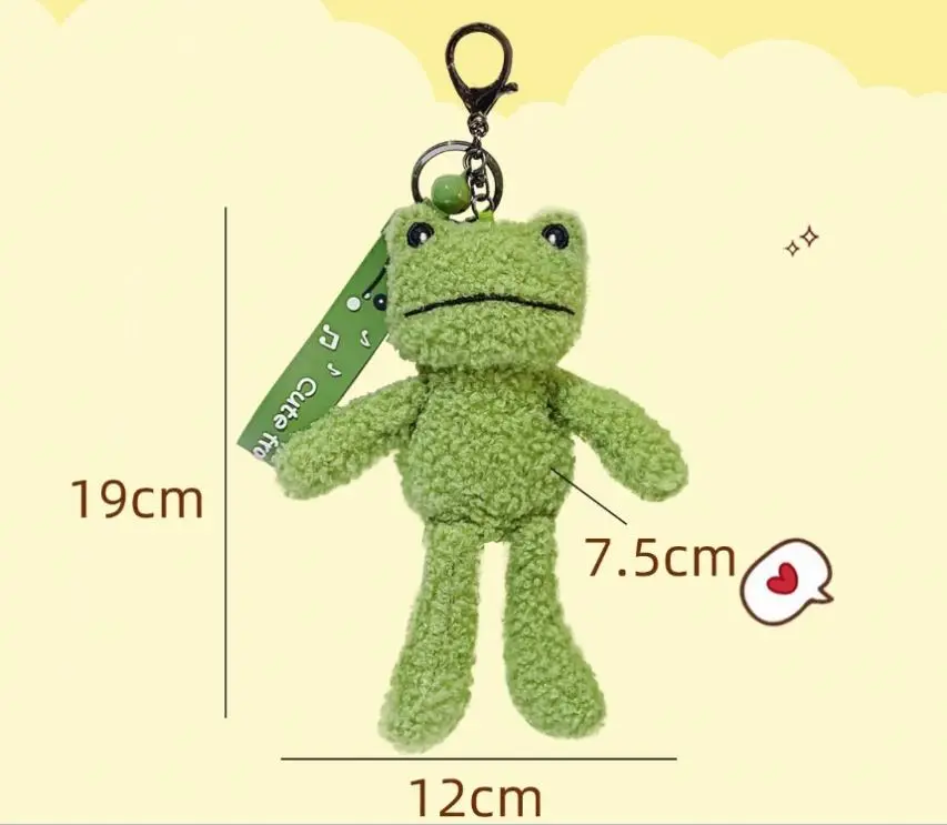 19cm Cute Toy Plush Green Frog Stuffed Animal wholesale Keychain Purse Backpack Decor Promotion mini Frog Plush keychains toys