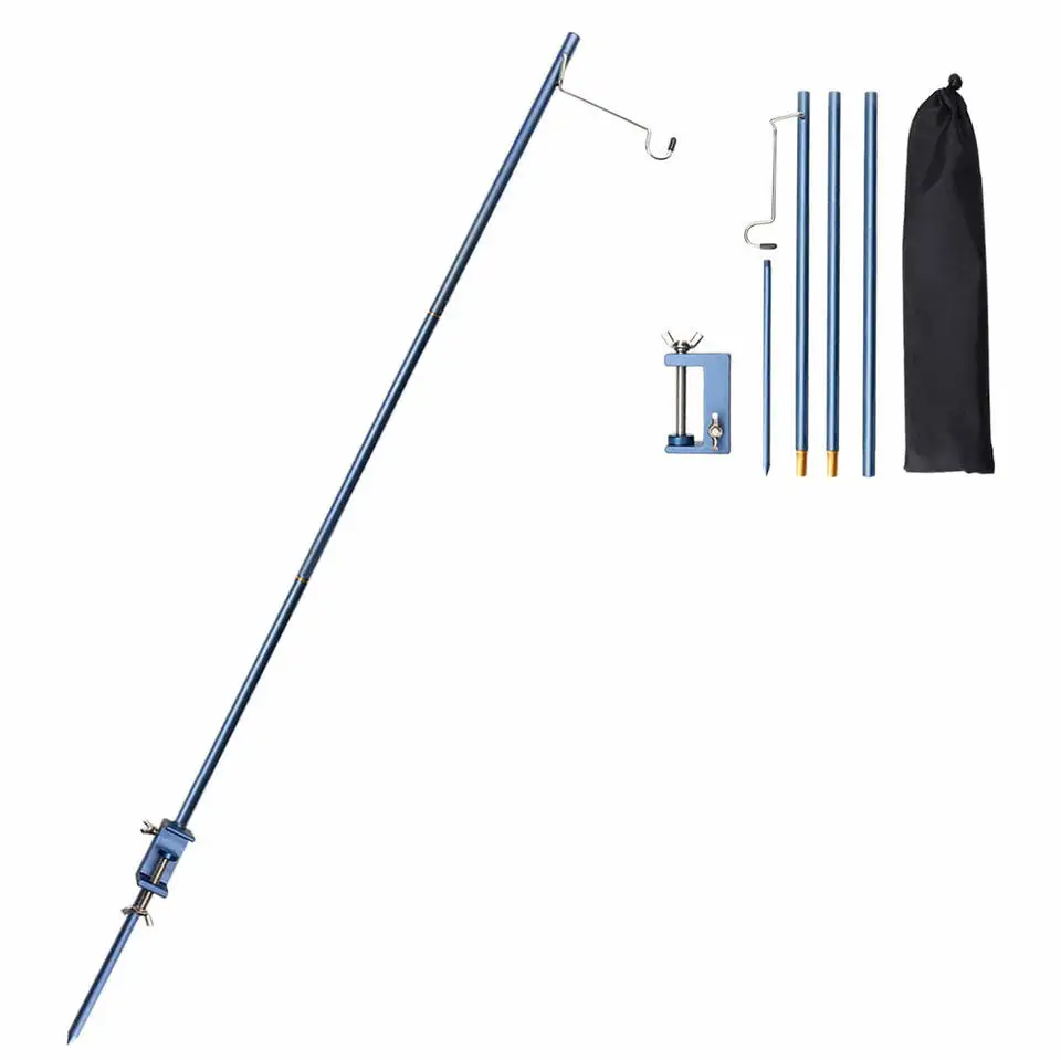 Portable Camping Folding Lamp Pole with Stake, Lightweight Collapsible Aluminum Lantern Stand