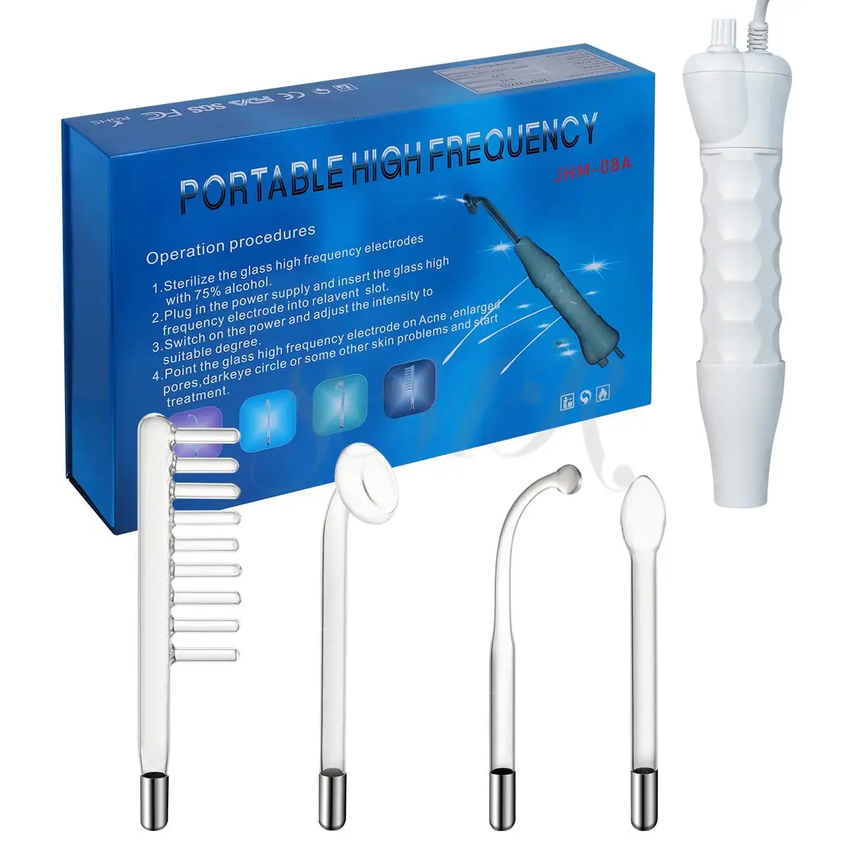 Handheld 4 in 1 High Frequency Therapy Wand Skin Care Acne Treatment Ozone High Frequency Facial Machine