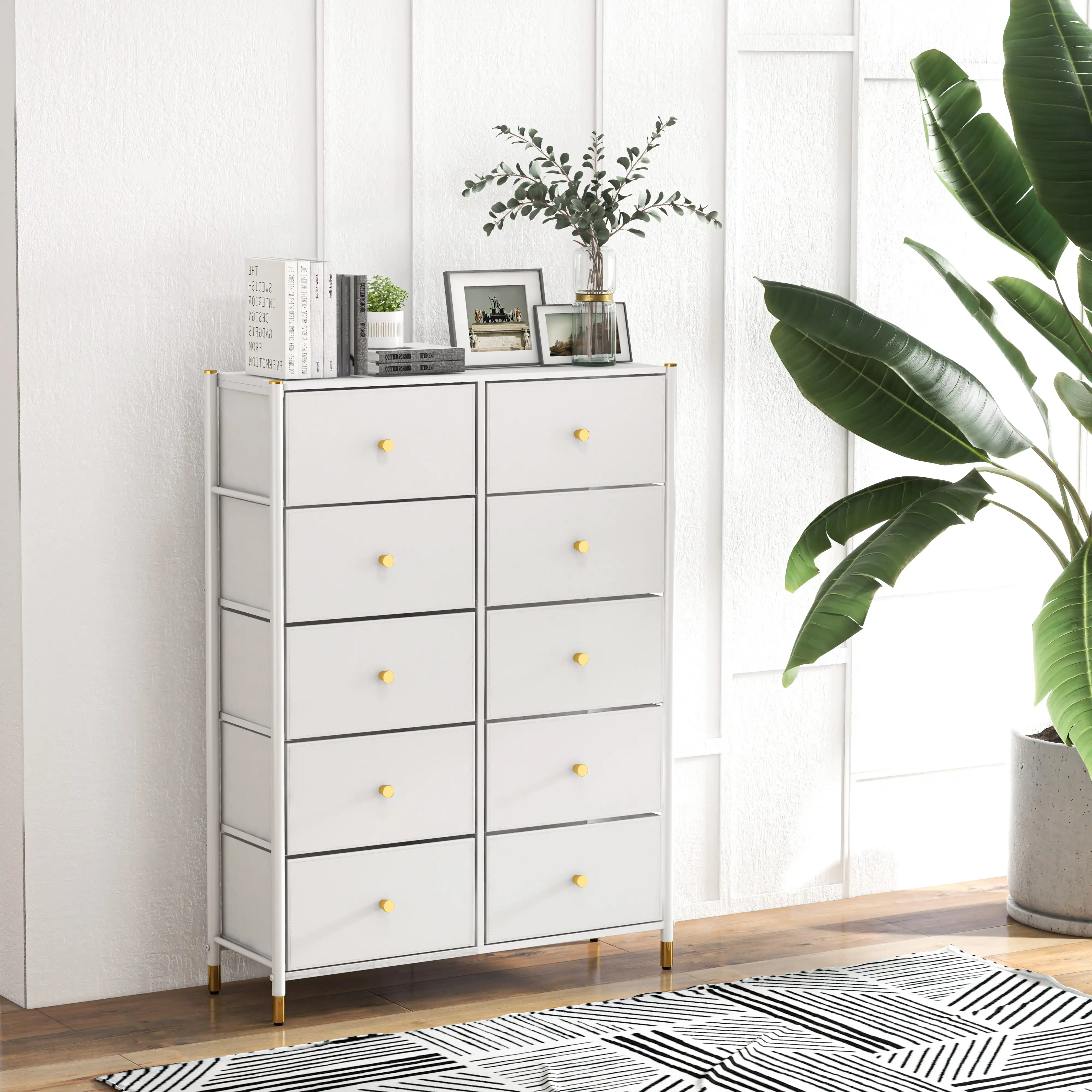 China Direct Factory Black Chest Of Drawers Sturdy Steel Frame Living Room Metal Fabric Storage Cabinet