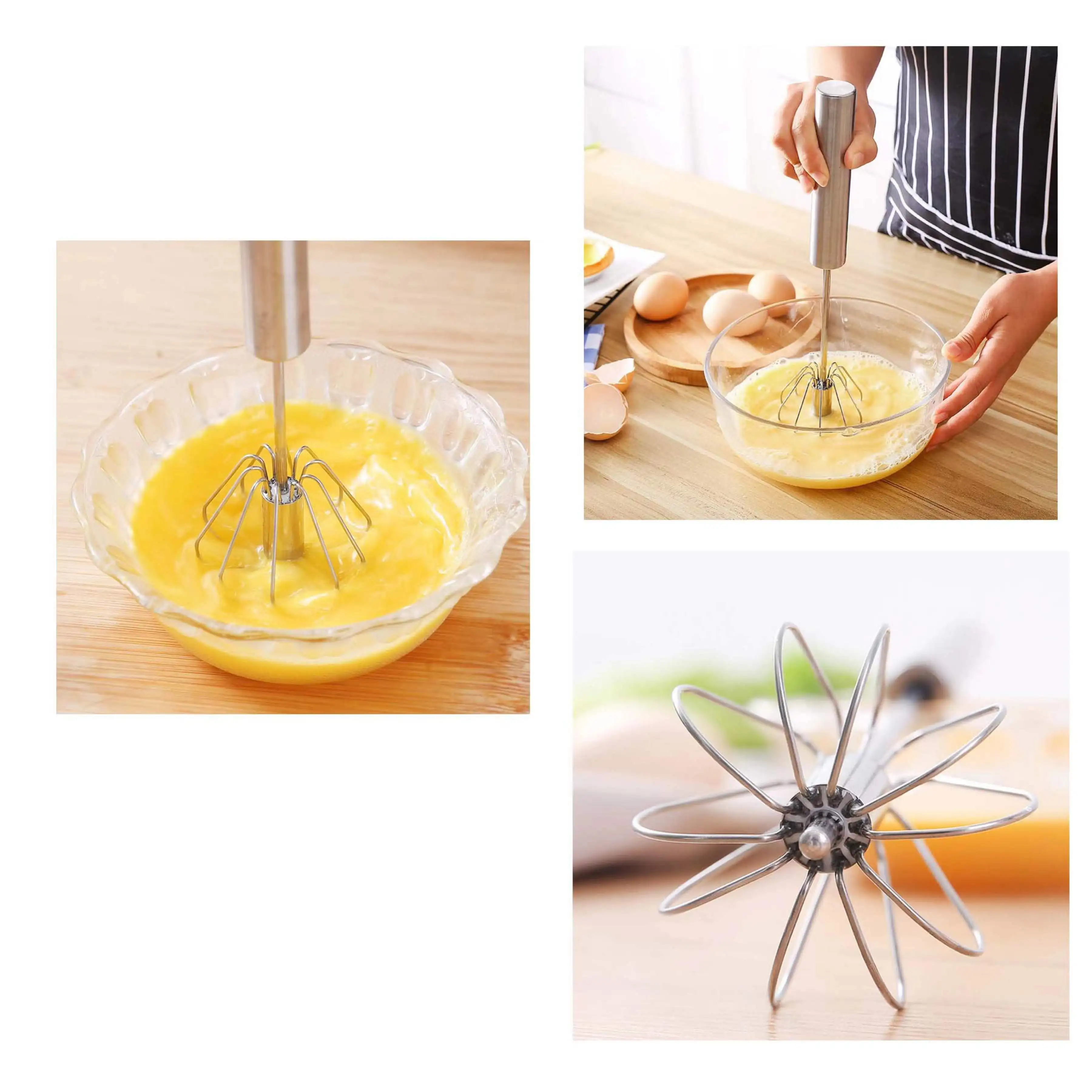 Semi-automatic Egg Beater Stainless Steel Egg Whisk Manual Hand Mixer Self Turning Egg Stirrer Kitchen Accessories