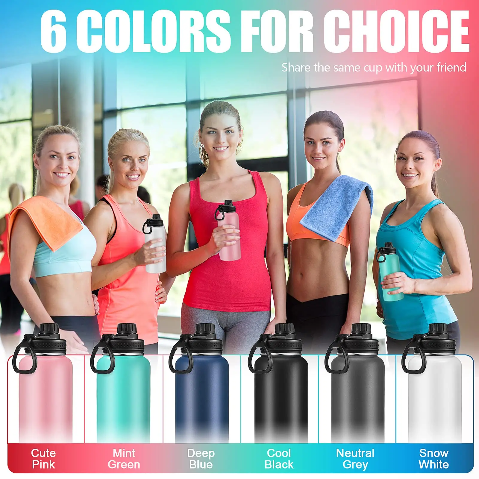 32oz 40oz Removable 2 in 1 Wide Mouth Stainless Steel Insulated Water Bottle Drinking Bottle BPA Free