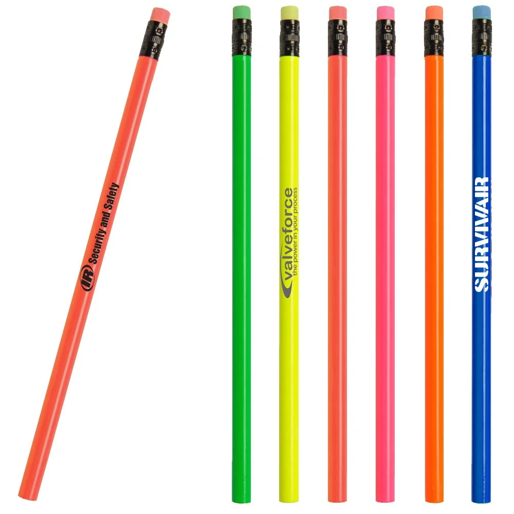 Good selling Customized Logo Neon HB #2 Graphite Writing Sketch Pencil with Eraser for Office and School