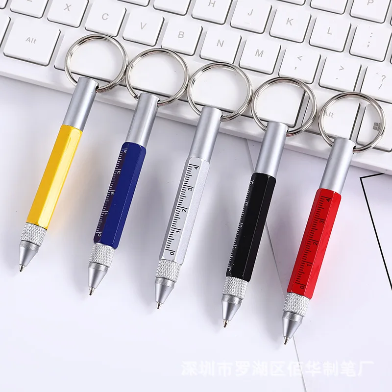 2021 New tech tool pen scale ruler ballpen metal keychain pen with stylus
