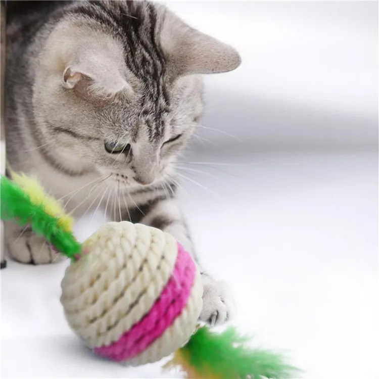 
cat toys set cat scratcher toy mice mouse Sisal rope cat toy ball with feather 