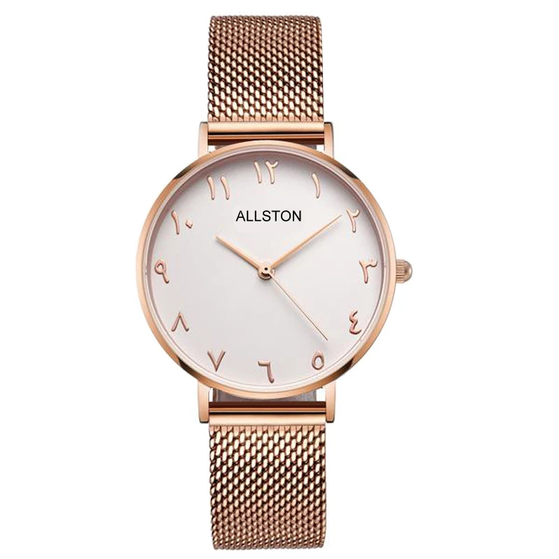Dropshipping OEM Brand Custom Logo Women Ladies Quartz WristWatch With Leather Stainless Steel Band Arabic Men Watch Waterproof
