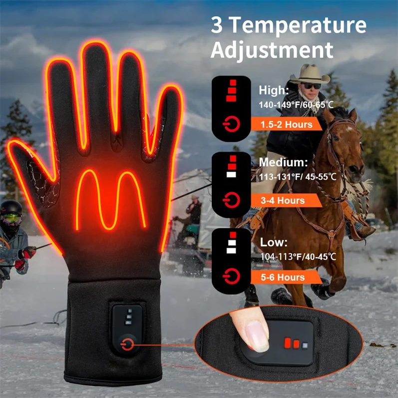 Wear-resistant Horse Riding Equestrian Gloves Touchscreen 7.4V Rechargeable Battery Electric Heating Gloves
