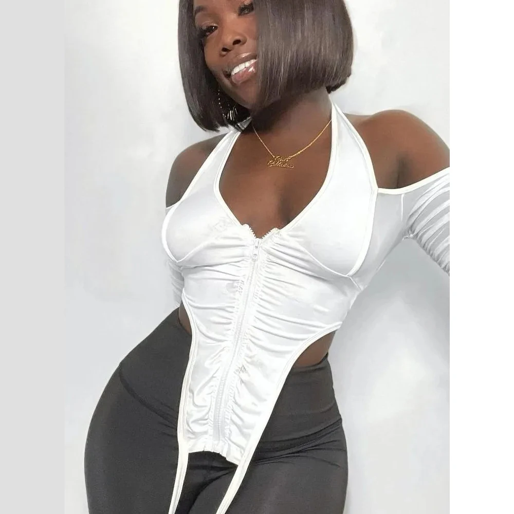 Женские блузки и топы, женский короткий топ с длинным рукавом и открытыми плечами