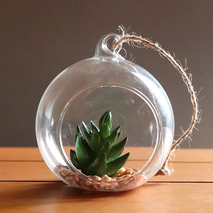 Artdragon Hanging Indoor Artificial Succulent Plant Round Glass Globe Terrarium Ball For Home Decoration