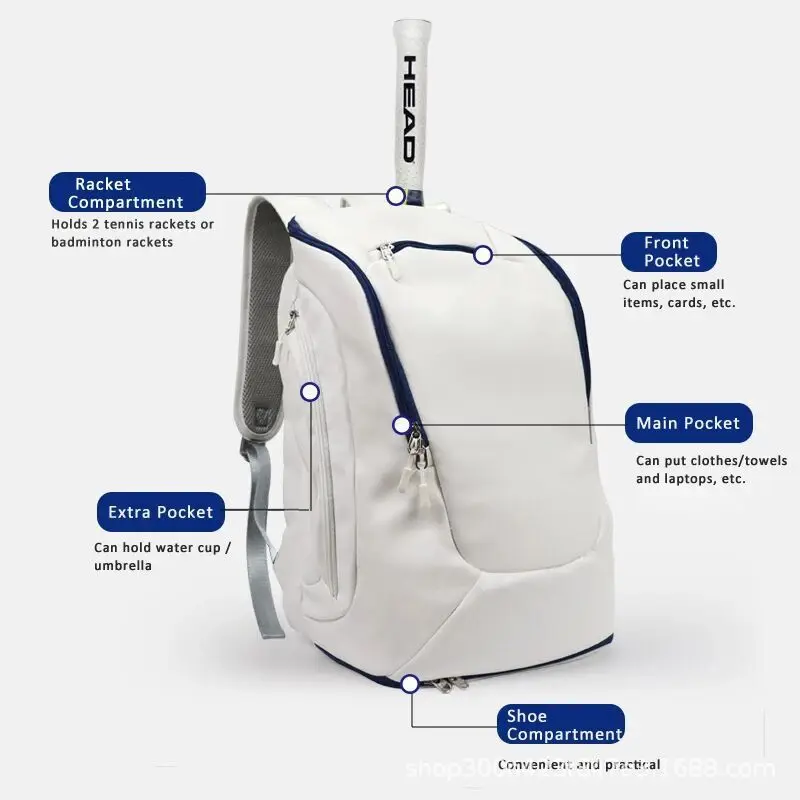 Custom Logo Lightweight PU Leather Badminton Racket Tennis Sports Bag Backpack