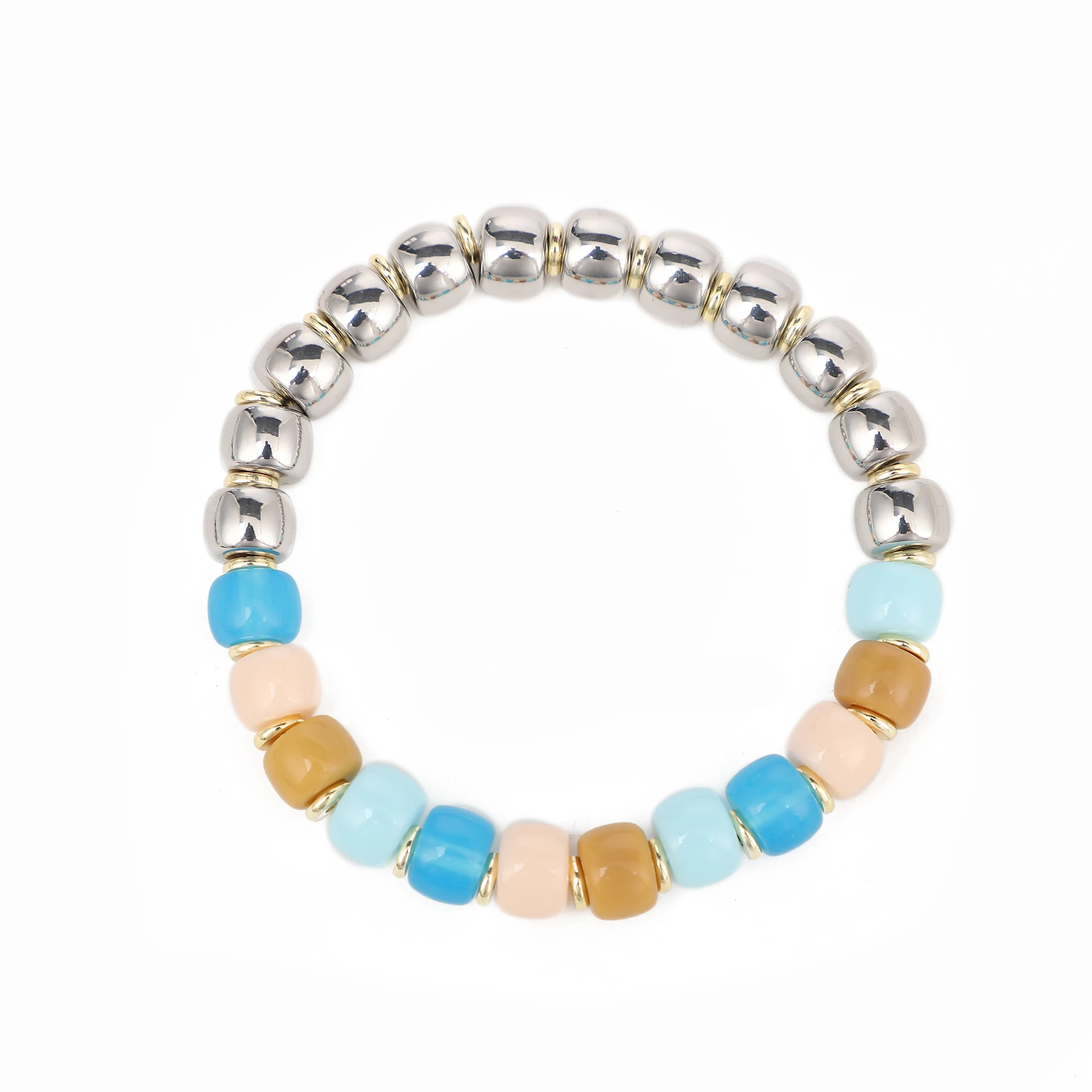 Hq 6X8MM Tile Enamel Elastic Beaded Bracelet With Pony Beads,Polish Barrel Crystal Beads,Natural Stone Beads Charms For Bracelet