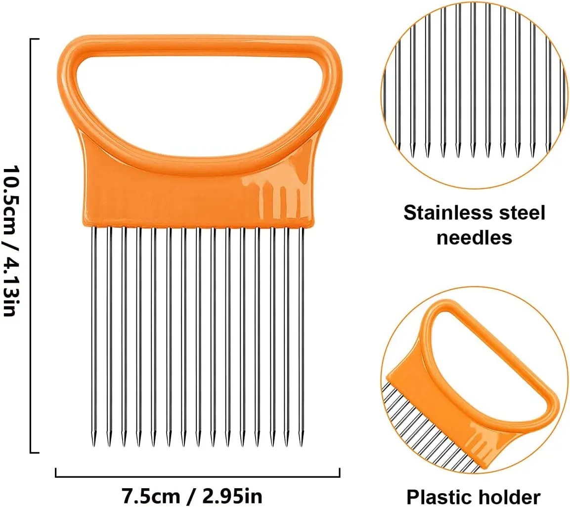 2PCS Kitchen Cutting Tool Slicer Holder Firm Grip Stainless Steel Fork Slicing Cutter Lemon Tomato